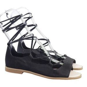 J. Jill Genuine Suede Women’s Gladiator Lace‎ Up Flat Sandal Black Sz 9M Nubuck